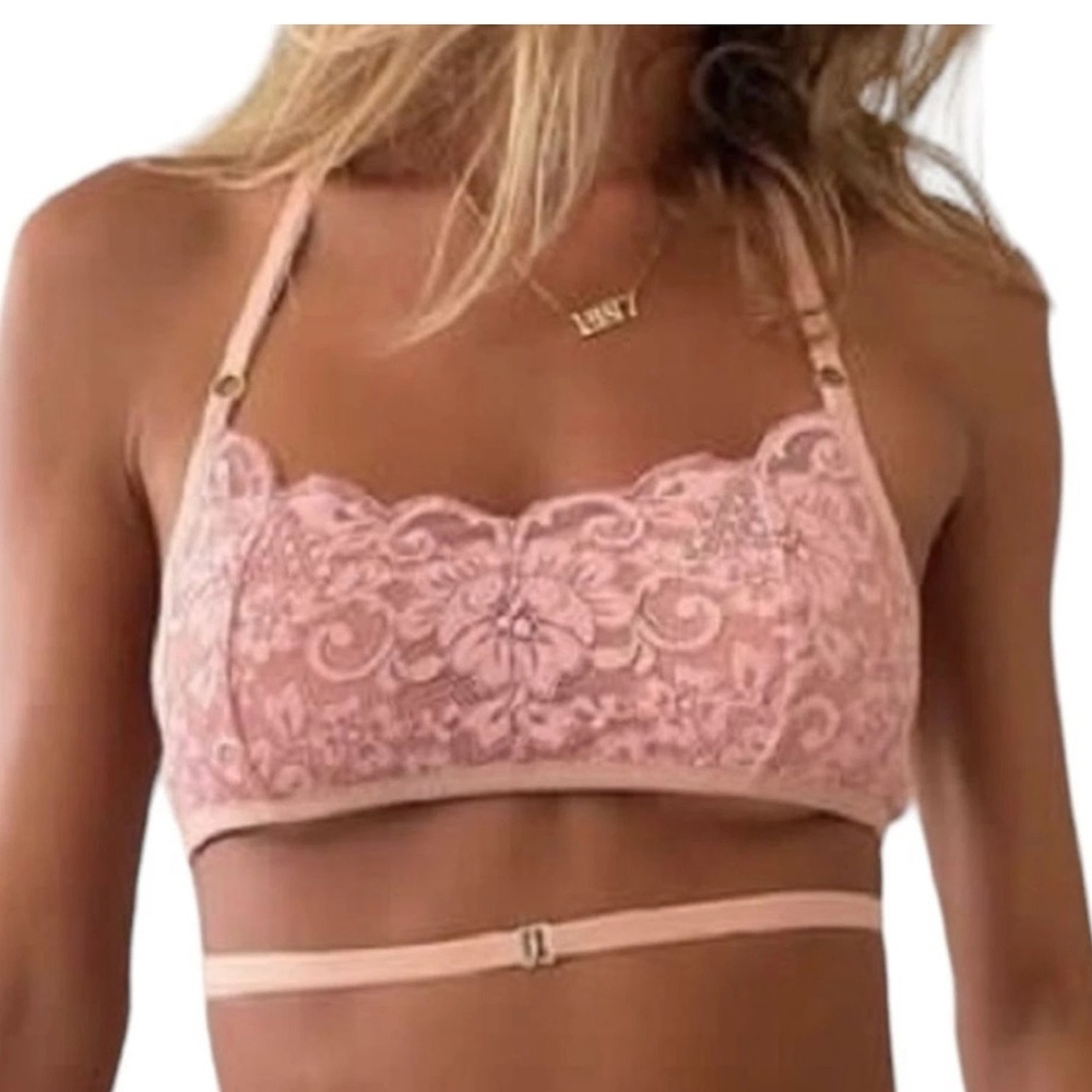 We are HAH x Free People Don’t Cross Me Lace Halter Bra Dusty Rose NWT‎